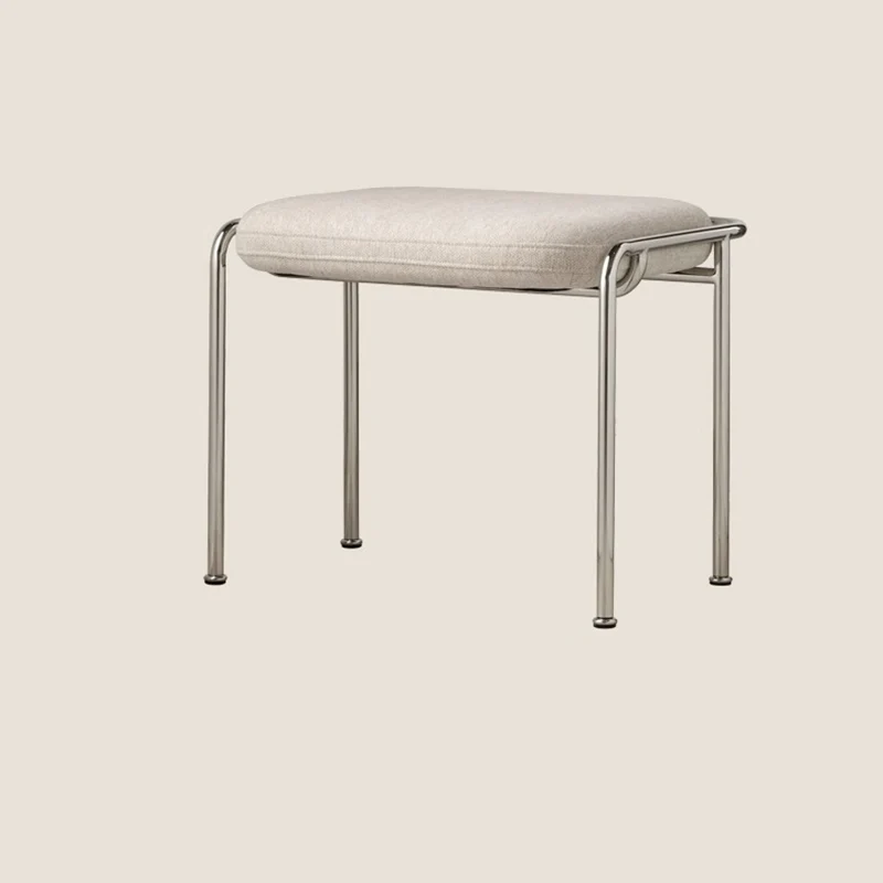 Contemporary Nordic Square Rectangular Velvet Cotton-linen Stainless Steel Solid Wood Plywood Low Stool For Living Room