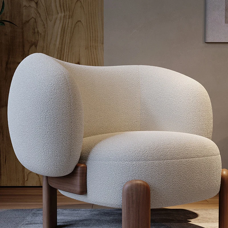 Modern Minimalist Square Rectangular Solid Wood Plywood Ash Wood Sherpa Fleece Accent Chair Backrest Armless For Living Room