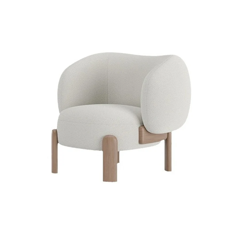 Modern Minimalist Square Rectangular Solid Wood Plywood Ash Wood Sherpa Fleece Accent Chair Backrest Armless For Living Room