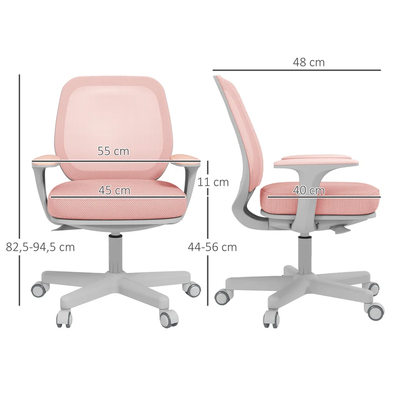 Chaise de bureau ergonomique 55 x 48 x 82,5-94,5 cm assise respirante réglable 44-56 cm design moderne en polyester rose 21_0006260