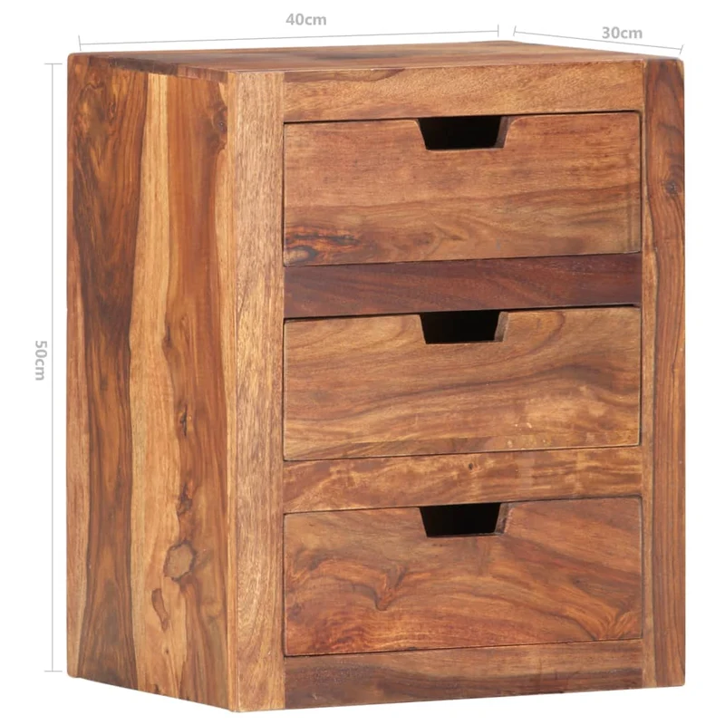 Table de chevet avec 3 tiroirs 40 x 30 x 50 cm bois massif et bois d'ingénierie DEC032937