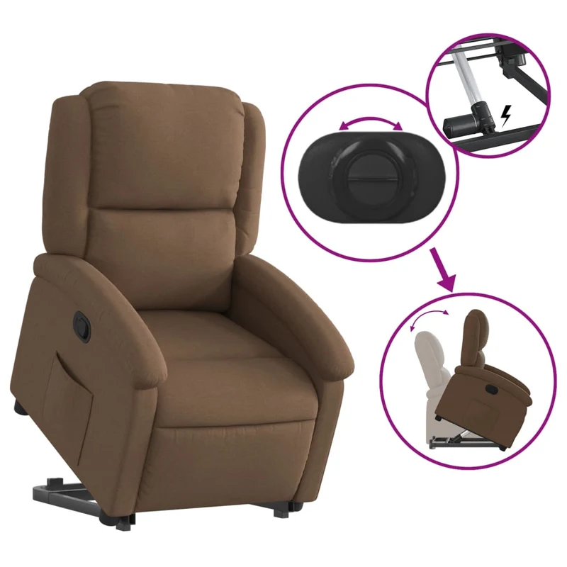 Fauteuil relax TV rembourrage confortable fonction de levage électrique en tissu marron DEC028044