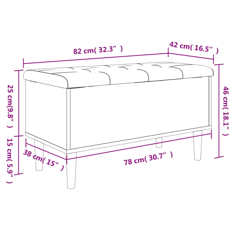 Banc banquette de rangement avec coussin d'assise 82 x 42 x 46 cm bois d'ingénieriecouleur gris béton DEC024768