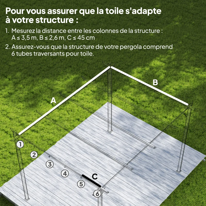 Toile de toit pour pergola 350 x 260 cm avec 10 œillets évacuation protection solaire contemporain en polyester beige 21_0004806