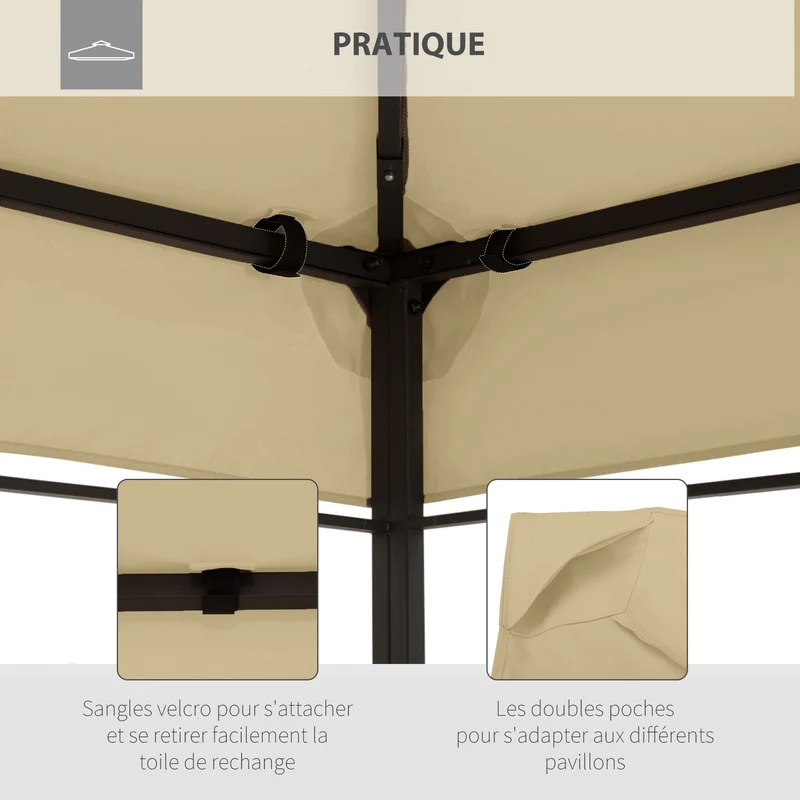 Toile de rechange pour pavillon tonnelle 3 x 4 m protection solaire ventilée anti eau contemporain en polyester beige 21_0004742
