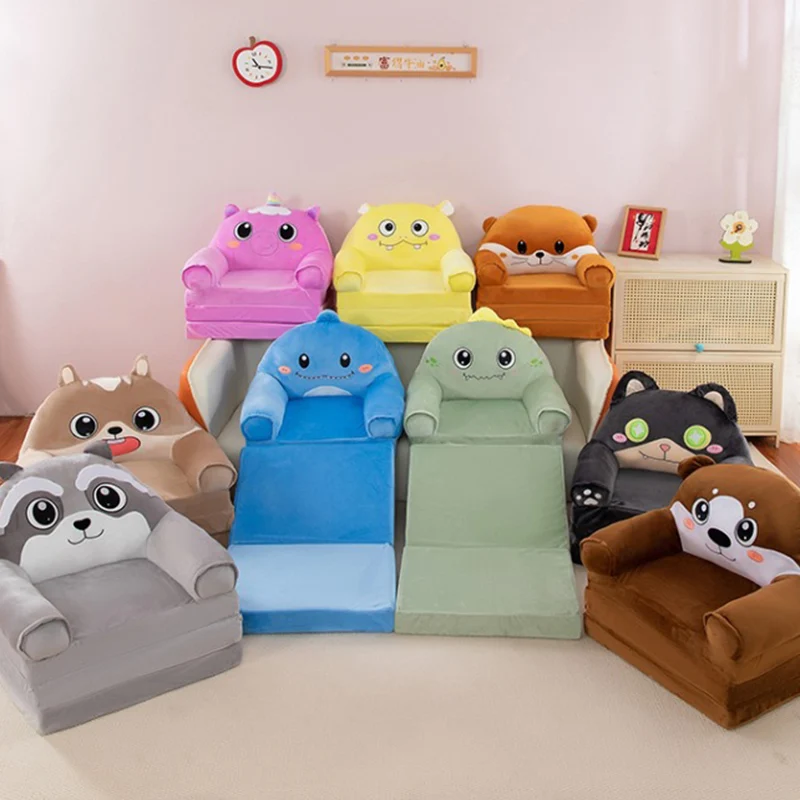 Contemporary Creative Kids Animal Shape Velvet PP Cotton Sponge Curved Foldable Accent Chair Backrest Armrest For Living Room