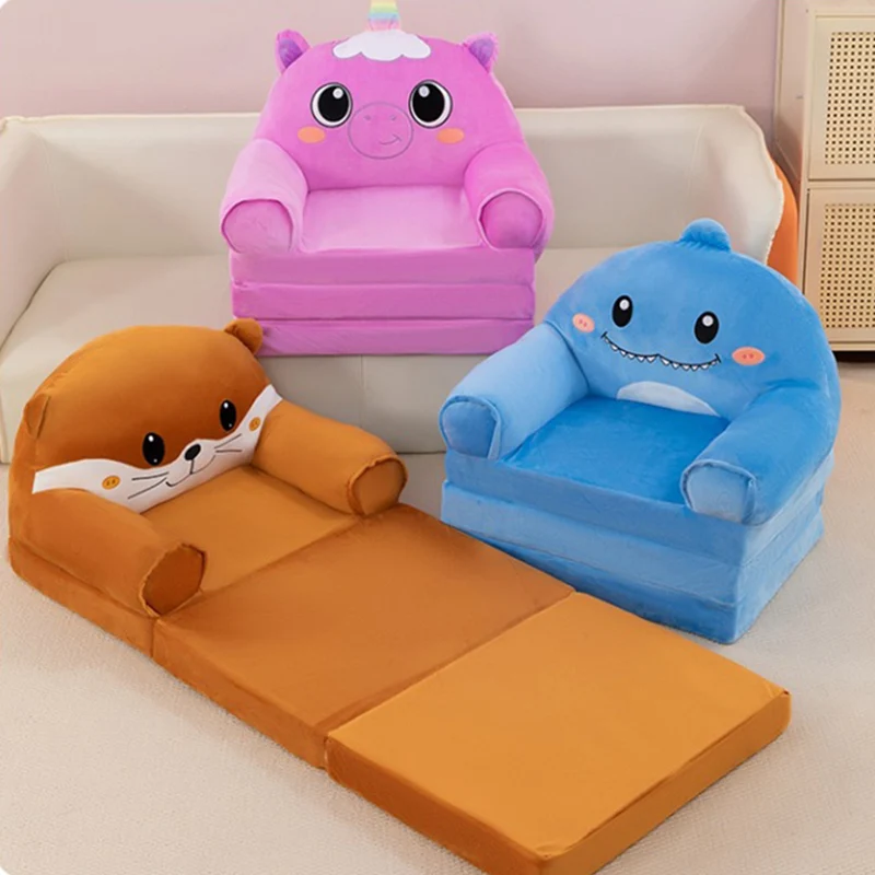 Contemporary Creative Kids Animal Shape Velvet PP Cotton Sponge Curved Foldable Accent Chair Backrest Armrest For Living Room