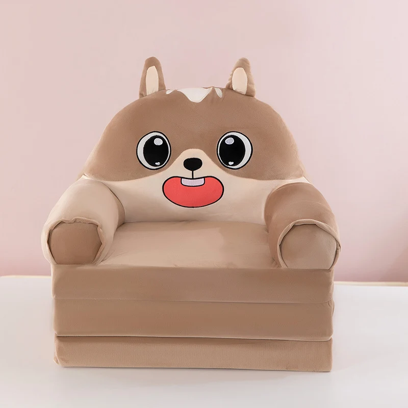 Contemporary Creative Kids Animal Shape Velvet PP Cotton Sponge Curved Foldable Accent Chair Backrest Armrest For Living Room