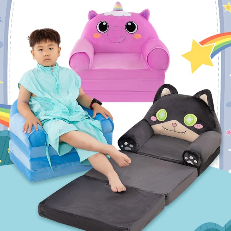 Contemporary Creative Kids Animal Shape Velvet PP Cotton Sponge Curved Foldable Accent Chair Backrest Armrest For Living Room