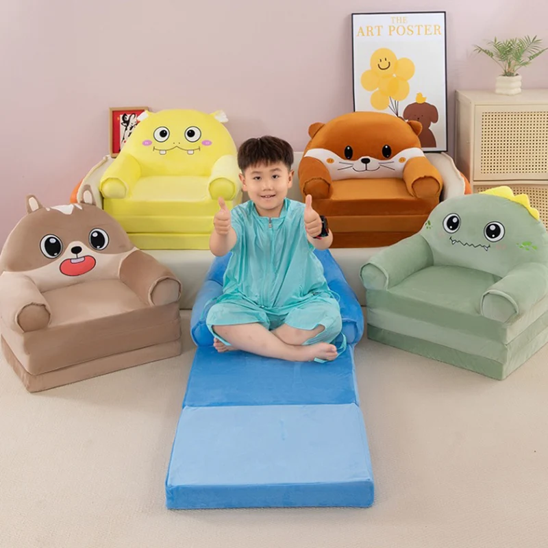Contemporary Creative Kids Animal Shape Velvet PP Cotton Sponge Curved Foldable Accent Chair Backrest Armrest For Living Room