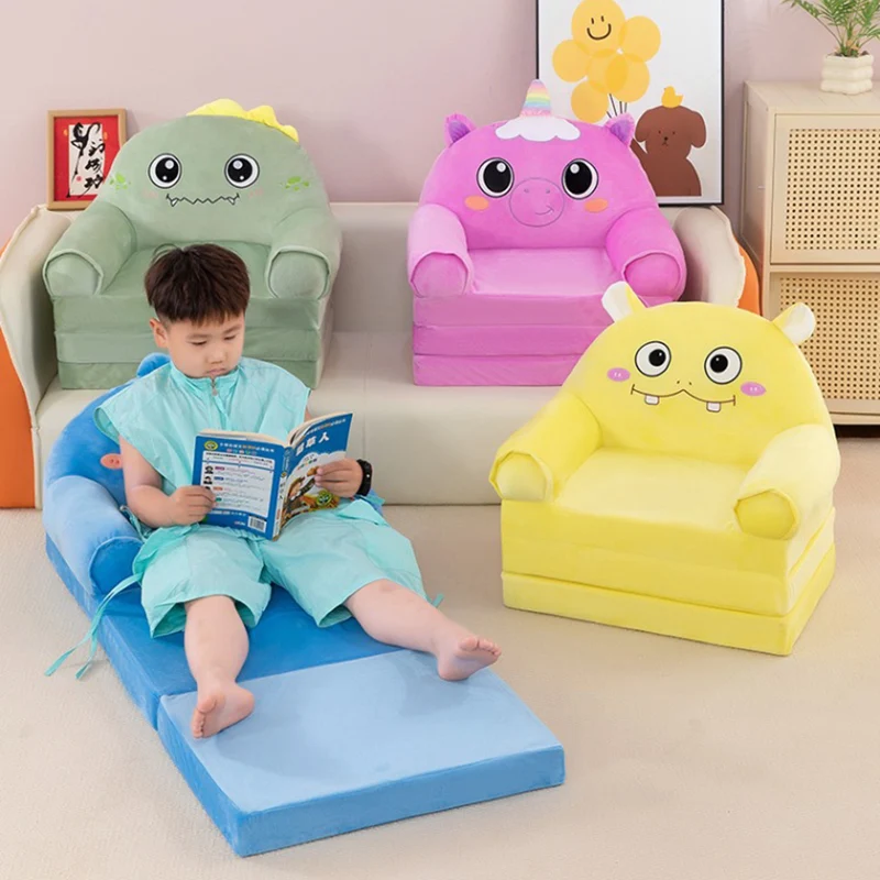 Contemporary Creative Kids Animal Shape Velvet PP Cotton Sponge Curved Foldable Accent Chair Backrest Armrest For Living Room