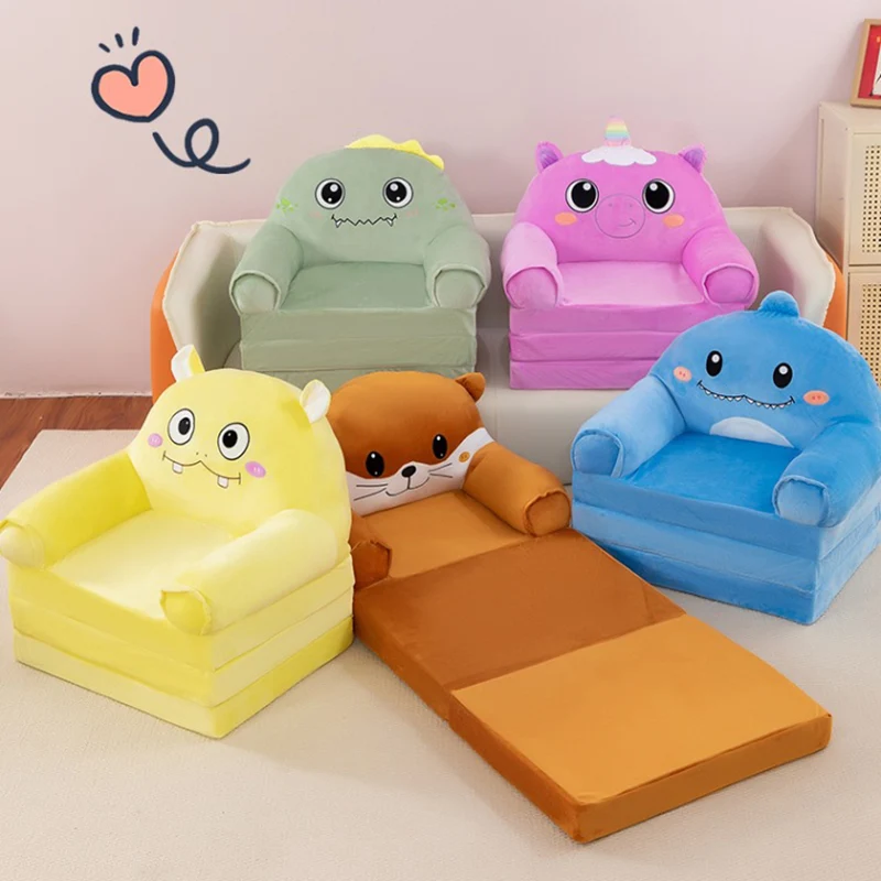 Contemporary Creative Kids Animal Shape Velvet PP Cotton Sponge Curved Foldable Accent Chair Backrest Armrest For Living Room