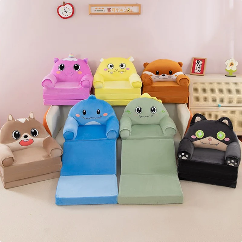 Contemporary Creative Kids Animal Shape Velvet PP Cotton Sponge Curved Foldable Accent Chair Backrest Armrest For Living Room