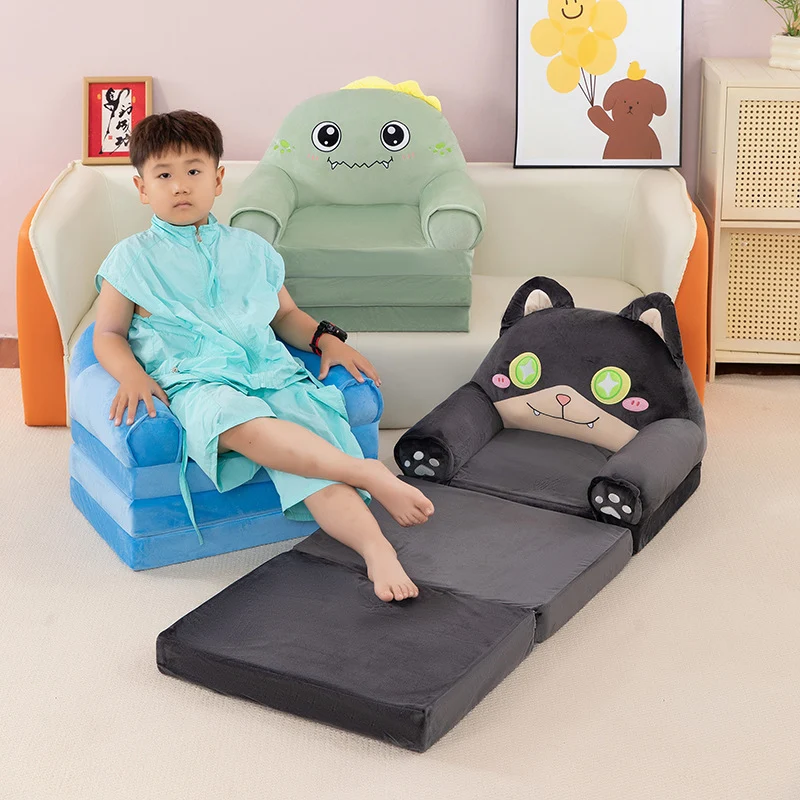Contemporary Creative Kids Animal Shape Velvet PP Cotton Sponge Curved Foldable Accent Chair Backrest Armrest For Living Room