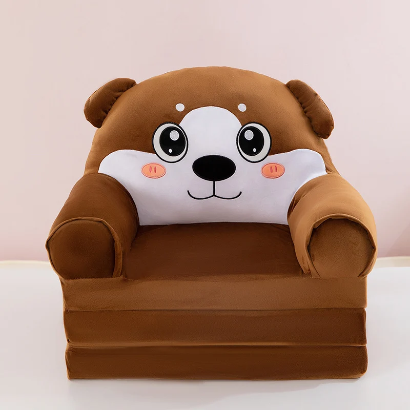 Contemporary Creative Kids Animal Shape Velvet PP Cotton Sponge Curved Foldable Accent Chair Backrest Armrest For Living Room