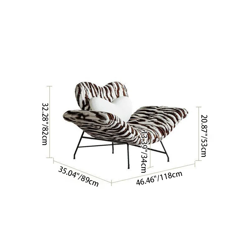 Modern Minimalist Curved Rabbit Velvet Sponge Carbon Steel Accent Chair Backrest Armrest For Living Room