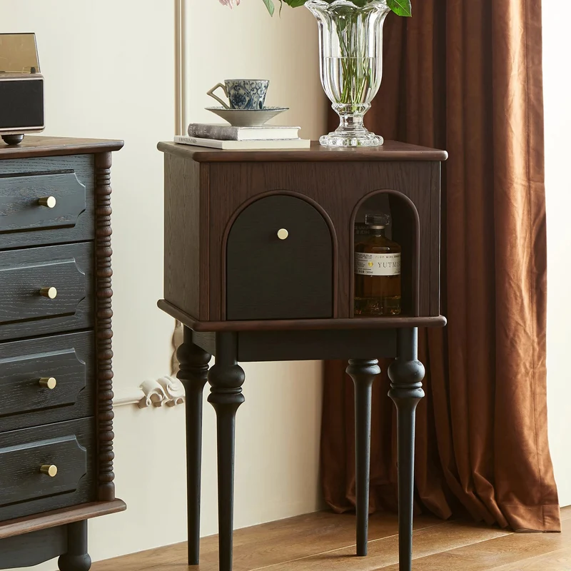 Traditional Vintage Rectangular Solid Wood Multi-Layer Panel Solid Wood Storage Cabinet 4-Leg 1-Drawer For Living Room