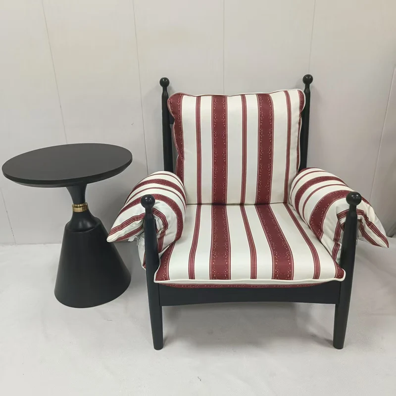 Traditional Vintage Curved Cotton Solid Wood Velvet Fabric Accent Chair Backrest Armrest For Living Room