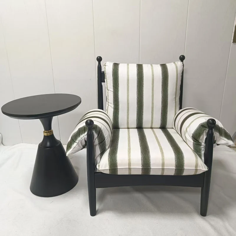 Traditional Vintage Curved Cotton Solid Wood Velvet Fabric Accent Chair Backrest Armrest For Living Room