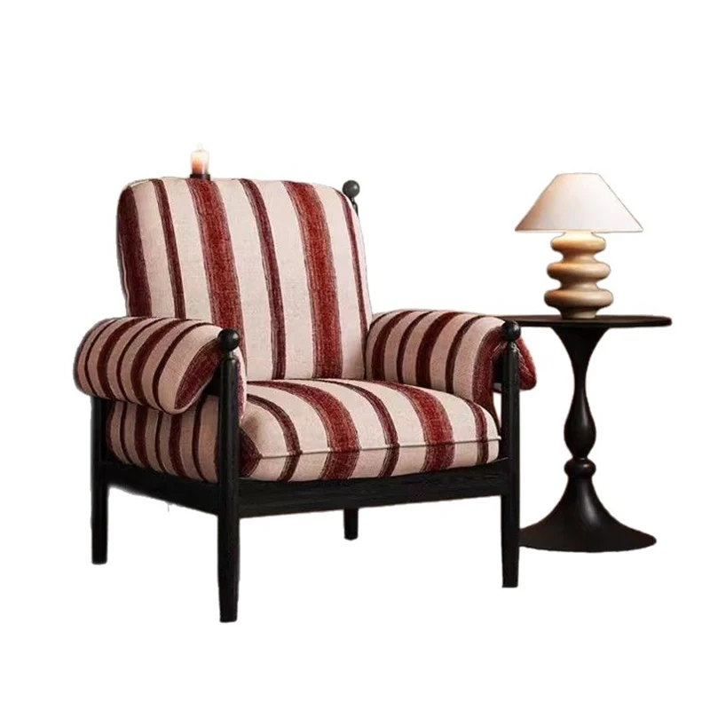 Traditional Vintage Curved Cotton Solid Wood Velvet Fabric Accent Chair Backrest Armrest For Living Room