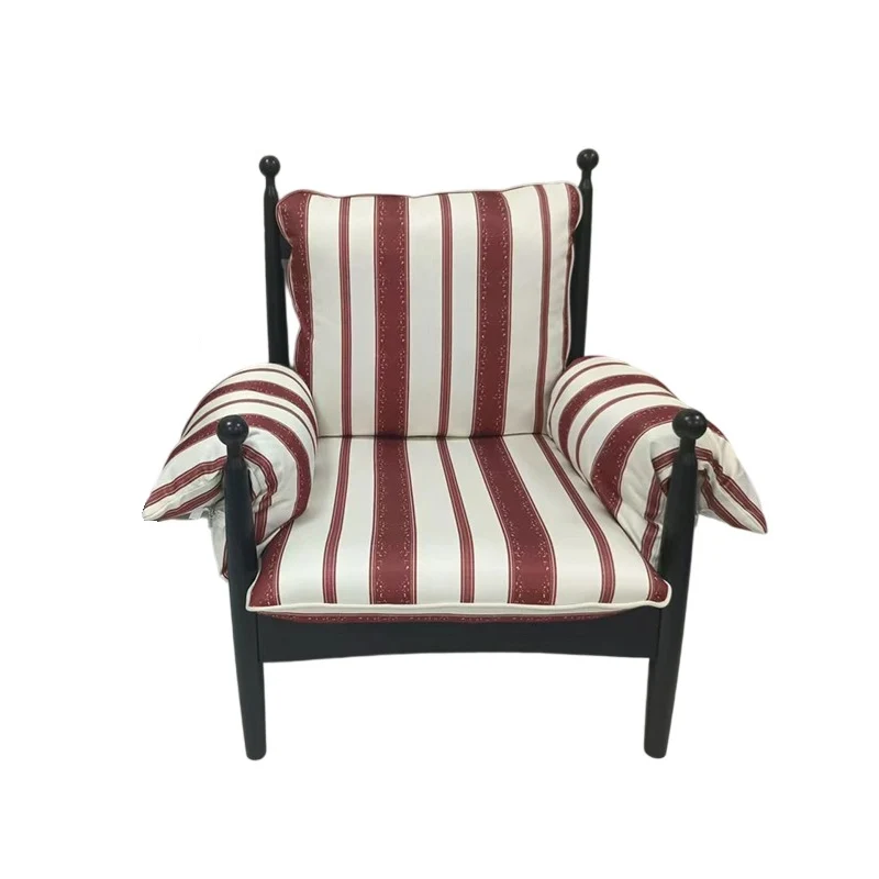 Traditional Vintage Curved Cotton Solid Wood Velvet Fabric Accent Chair Backrest Armrest For Living Room