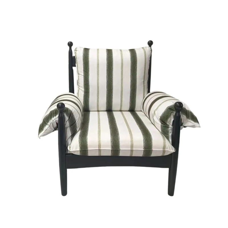 Traditional Vintage Curved Cotton Solid Wood Velvet Fabric Accent Chair Backrest Armrest For Living Room