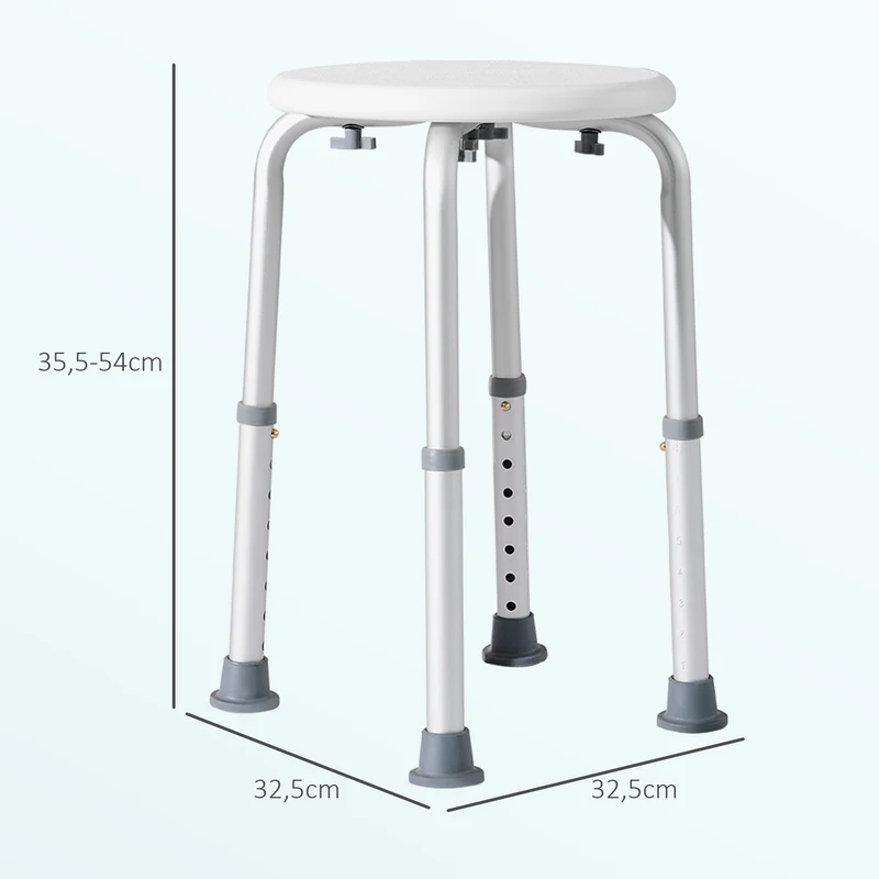 Tabouret de douche réglable 32,5 x 32,5 x 35,5-54 cm assise ergonomique antidérapant moderne épuré en aluminium blanc 21_0000926