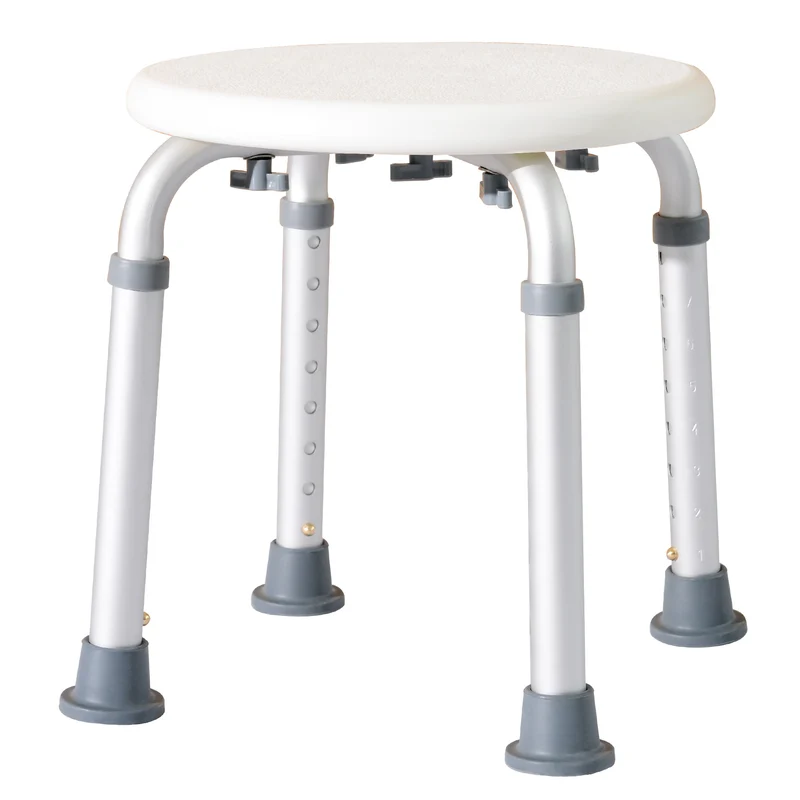 Tabouret de douche réglable 32,5 x 32,5 x 35,5-54 cm assise ergonomique antidérapant moderne épuré en aluminium blanc 21_0000926