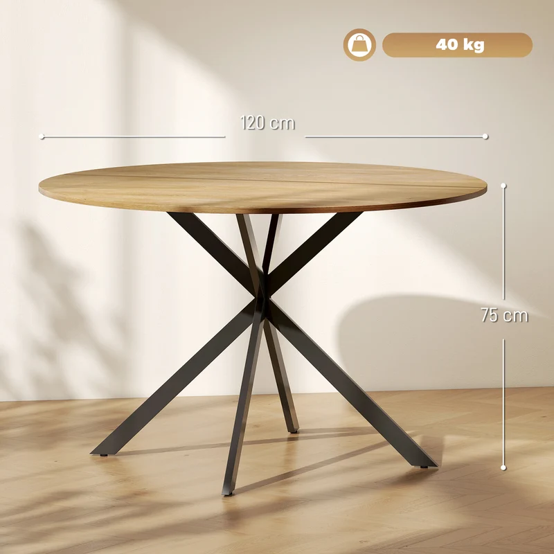 Table à manger ronde 120 x 120 x 75 cm patins réglables surface anti-rayures fini mat industriel rustique en bois chêne 21_0003320