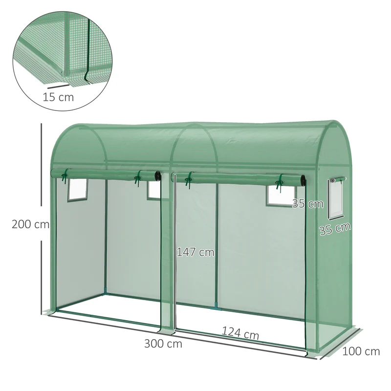 Serre de jardin pour balcon 300 x 100 x 200 cm protection hivernale portes enroulables moderne design en acier vert 21_0004179