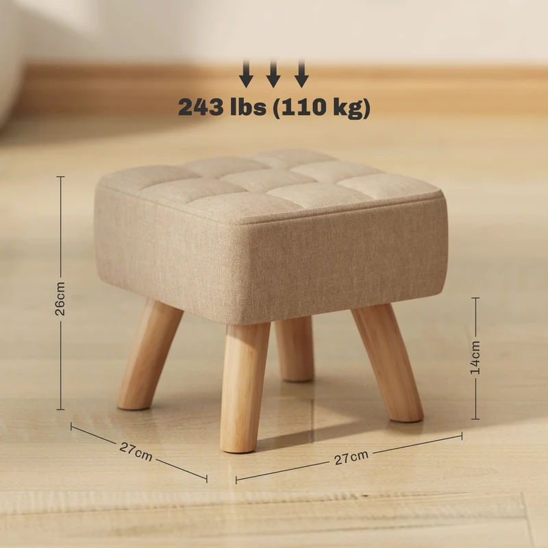 Pouf repose-pieds capitonné rembourré 27 x 27 x 26 cm confort mousse antidérapant scandinave en polyester marron clair 21_0002938