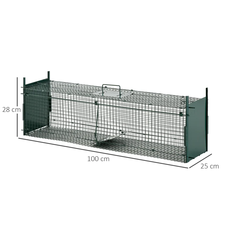 Piège vivant cage double porte 100 x 25 x 28 cm capture sans cruauté poignée pratique moderne épuré en métal vert foncé 21_0006956