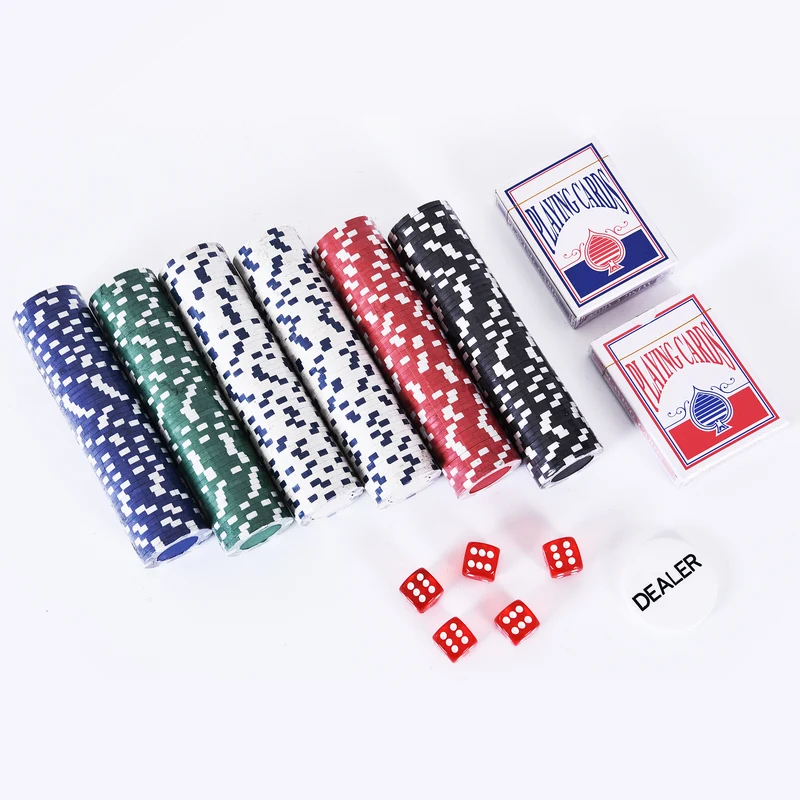 Mallette de poker 38 x 20.5 x 6.5 cm 300 jetons 2 jeux cartes serrure double style épuré moderne en aluminium argent 21_0006639