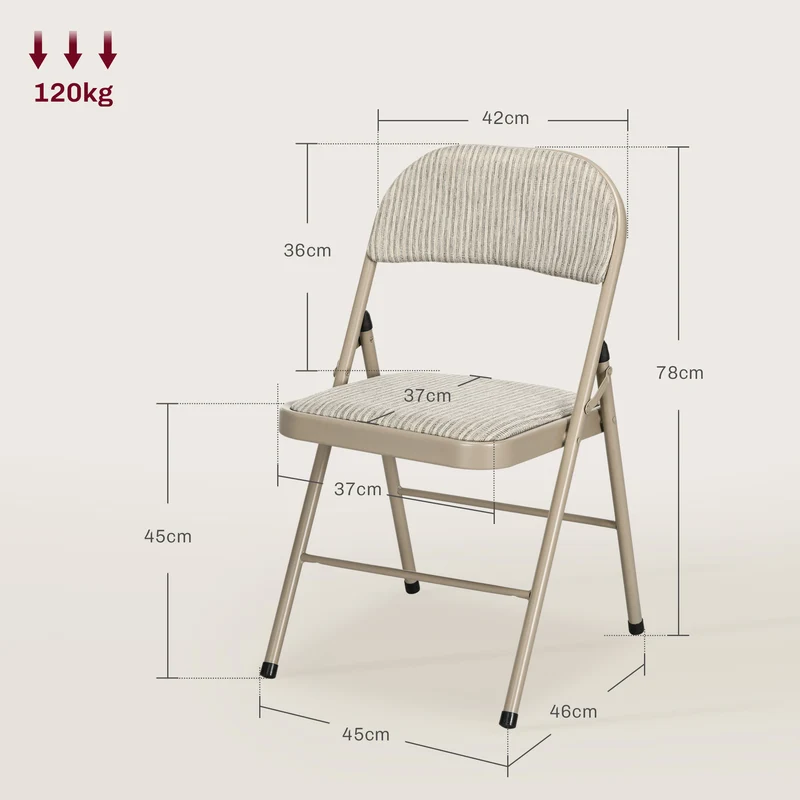 Lot de 4 chaises pliantes salle à manger 45 x 46 x 78 cm assise rembourrée gain de place moderne épuré en acier beige 21_0002152