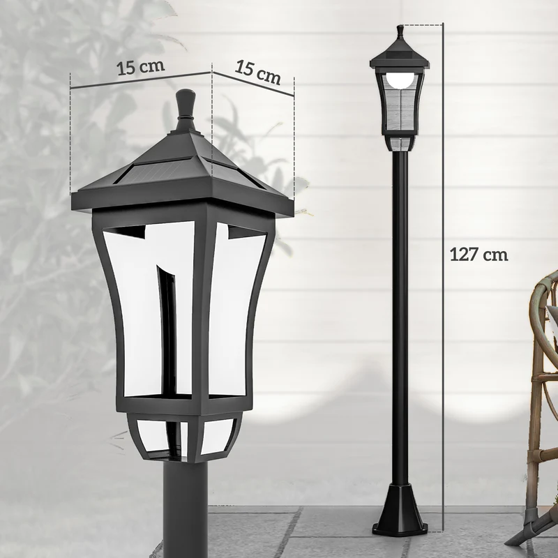 Lampadaire solaire sur pied extérieur 15 x 15 x 127 cm allumage automatique résistant ip44 contemporain en plastique noir 21_0006995