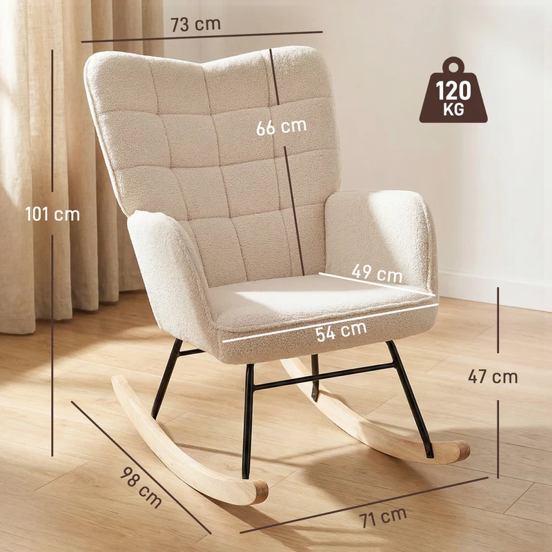 Fauteuil à bascule chambre 71 x 98 x 101 cm confort rembourré dossier large scandinave contemporain en tissu beige 21_0003098