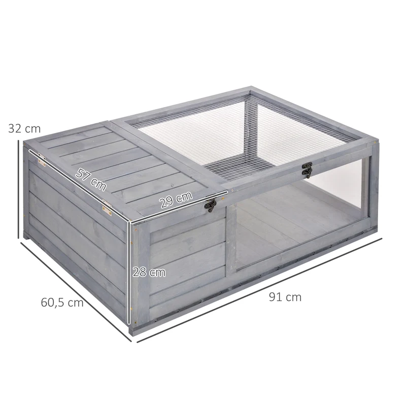 Enclos pour tortue double espace 91 x 60,5 x 32 cm toit ouvrant aération contemporain épuré salon pré huilé en bois gris 21_0007825
