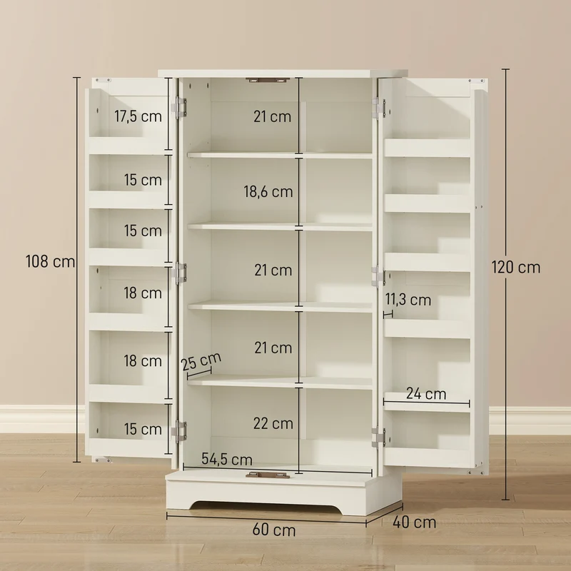 Buffet armoire de cuisine 60 x 40 x 120 cm portes magnétiques étagères réglables rustique contemporain en MDF crème 21_0003265
