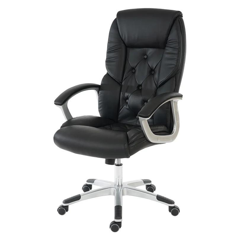 Fauteuil chaise de bureau sur roulettes XXL pivotante en synthétique noir 04_0001907