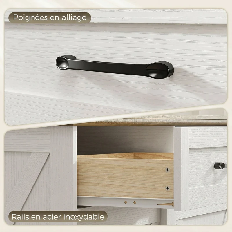 Îlot de cuisine meuble de rangement 106.4 x 57 x 92 cm rangement spacieux plan de travail repas rustique en MDF blanc 21_0001074