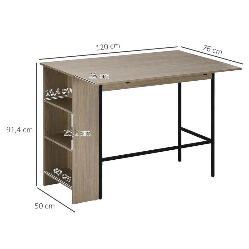 Îlot de cuisine 120 x 76 x 91 cm plateau latéral rabattable 3 étagères moderne chic en panneau de particules gris clair 21_0002299