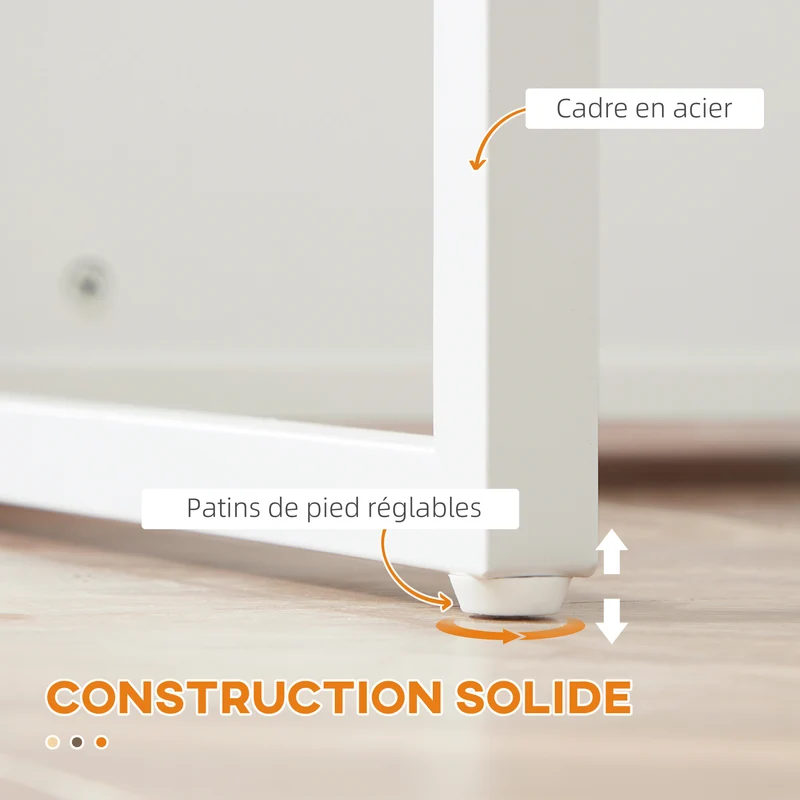 Îlot de cuisine 105 x 65 x 90 cm rangement porte couteau 3 étagères épuré pieds réglables en panneau de particules blanc 21_0001035