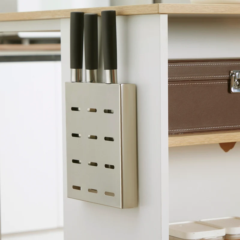 Îlot de cuisine 105 x 65 x 90 cm rangement porte couteau 3 étagères épuré pieds réglables en panneau de particules blanc 21_0001035