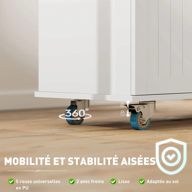 Îlot central cuisine mobile tablette abattant prises et USB rangement 119.5 x 74 x 94.5 cm moderne pratique en MDF blanc 21_0001052