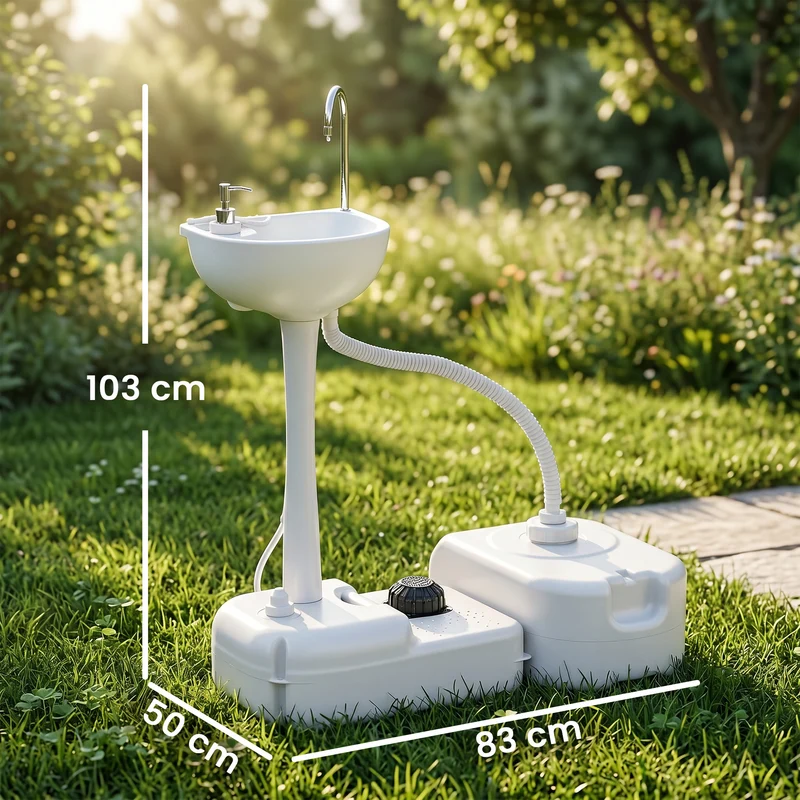 Évier à main portable camping 83 x 50 x 103 cm pompe à pied réservoir 17 l pratique épuré contemporain en hdpe gris 21_0006440