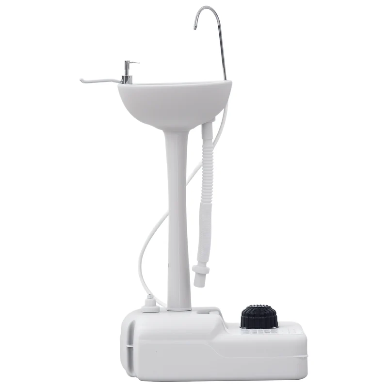 Évier portable camping lavabo mobile 51 x 34 x 103 cm pompe à pied réservoir 17 l épuré usage extérieur en hdpe gris 21_0006441