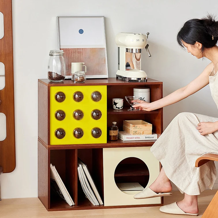 Modern Mid-Century Square Round Acrylic Marine Plywood Storage Cabinet 4-Storage For Living Room