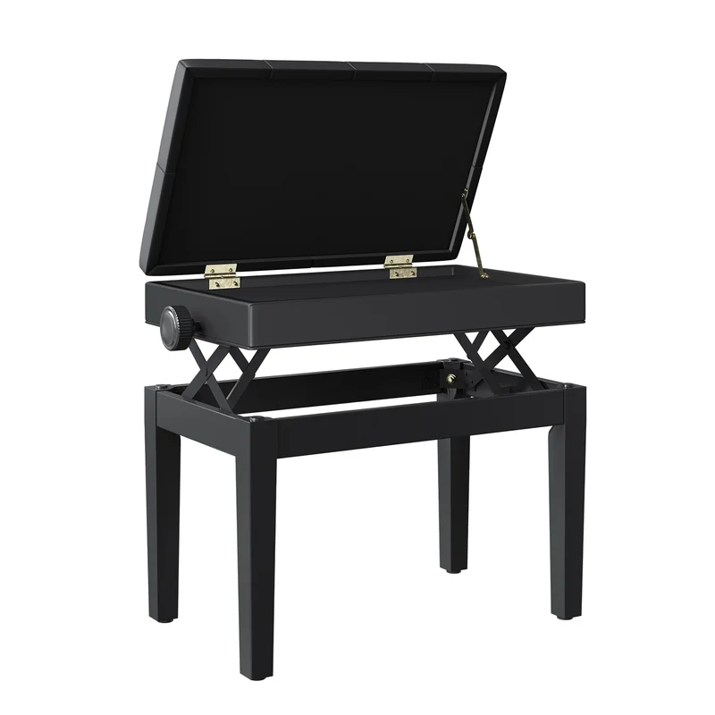 Banc de piano réglable 55 x 33 x 48-58 cm hauteur réglable rangement intégré assise style classique en polyuréthane noir 21_0000098