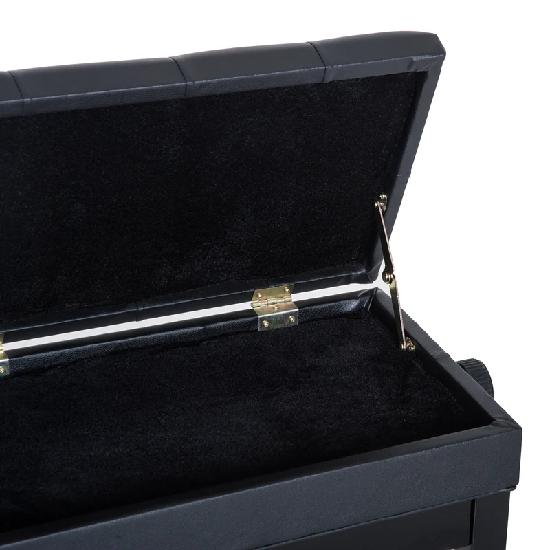 Banc de piano réglable 55 x 33 x 48-58 cm hauteur réglable rangement intégré assise style classique en polyuréthane noir 21_0000098