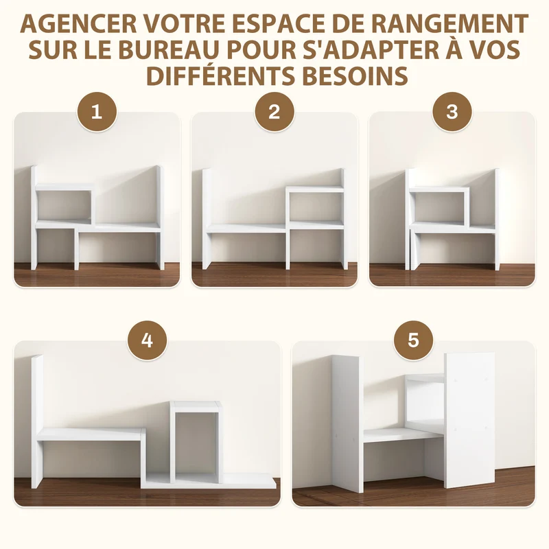 Étagère de bureau modulable 34.5 x 17.5 x 39.5 cm gain de place pratique rangement polyvalent style épuré en MDF blanc 21_0006360